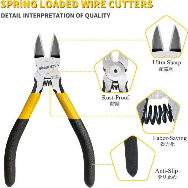 5" Wire Cutters, 5 Pack, Precision Cutting Pliers, Ultra Sharp Wire Snips Wire Clippers, Spring Loaded Flush Cutter, Diagonal Cutting Pliers For Jewelry Making Crafting, Wire Cutters Set | Side-Cutting Pliers Pliers Side-Cutting Pliers