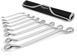 50-Degree Offset Wrench Set, Sae, Double Box End Wrench Set, 8-Piece, 1/4” To 1-1/4”, 12 Point, Cr-V Steel, With Easy Hang Rolling Pouch | Box Wrenches Box Wrenches Box Wrenches