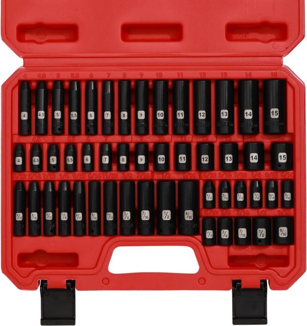 50Pcs 1/4 Inch Drive Master Impact Socket Set,Metric/Sae,Deep/Shallow,6 Point,Cr-V, 5/32 Inch – 9/16 Inch, 4Mm – 15Mm | Socket Sets Socket Sets Socket Sets