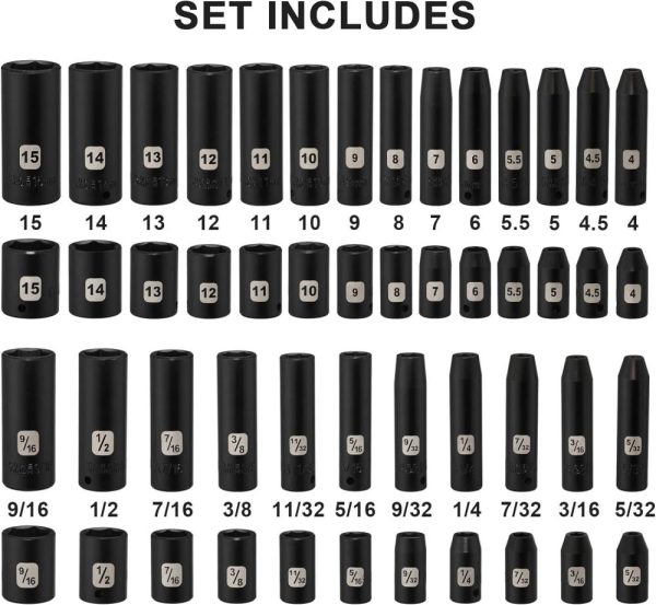 50Pcs 1/4 Inch Drive Master Impact Socket Set,Metric/Sae,Deep/Shallow,6 Point,Cr-V, 5/32 Inch – 9/16 Inch, 4Mm – 15Mm | Socket Sets Socket Sets Socket Sets