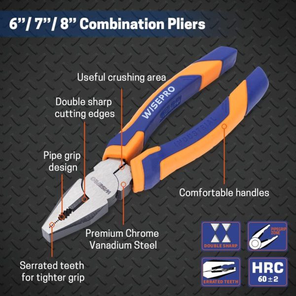 6"/ 7"/ 8" Combination Pliers Lineman Pliers Multifunctional Tools With Side Cutter (60Crv Chrome Vanadium Steel) | Side-Cutting Pliers Pliers Side-Cutting Pliers