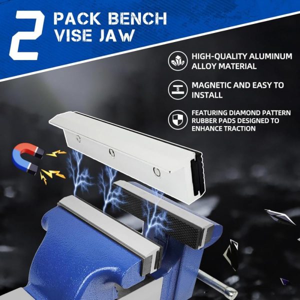 6" Bench Vise Jaws, Strong Magnetic Vice Jaw Covers Protectors, Multi-Purpose Protector For 6" Metal Vice, 1 Pair, Silver | Vises Vises Vises