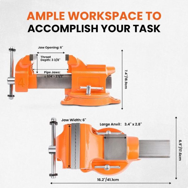 6 Inch Bench Vise Ductile Iron With Channel Steel And 360-Degree Swivel Base 30606 (6") | Vises Vises Vises