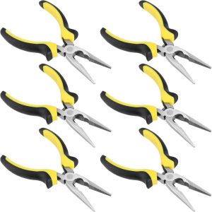 6 Pack 6 Inch Needle Nose Pliers, Spring Loaded Long Nose Pliers With Wire Cutter, Plastic Handle Needle Nose Pliers With Strippers For Cutter And Bending Wire, Black Yellow | Needle-Nose Pliers Needle-Nose Pliers Needle-Nose Pliers