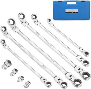 6-Piece Extra Long Flex-Head Ratcheting Wrench Set, 72-Tooth Double Box End Wrench Set, Cr-V Steel Ratcheting Wrenches With Metric 8Mm – 19Mm | Box Wrenches Box Wrenches Box Wrenches