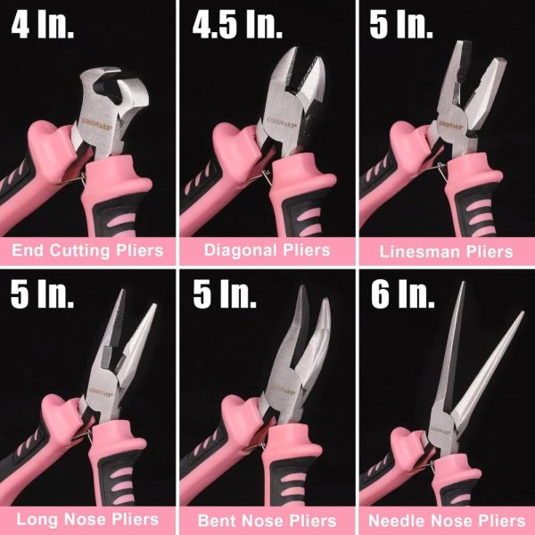 6-Piece Mini Pliers Set, Needle Nose, Long Nose, Bent Nose, Diagonal, End Cutting And Linesman, For Crafts Work, Electronic Repair, With Pink Pouch | Needle-Nose Pliers Needle-Nose Pliers Needle-Nose Pliers