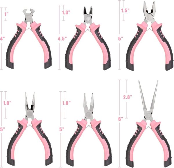 6-Piece Mini Pliers Set, Needle Nose, Long Nose, Bent Nose, Diagonal, End Cutting And Linesman, For Crafts Work, Electronic Repair, With Pink Pouch | Needle-Nose Pliers Needle-Nose Pliers Needle-Nose Pliers