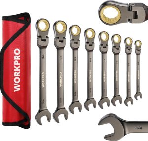 8-Piece Flex-Head Ratcheting Combination Wrench Set, Sae 5/16-3/4 In, 72-Teeth, Cr-V Constructed, Nickel Plating With Organizer Bag | Combination Wrenches Combination Wrenches Combination Wrenches