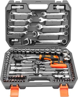 82 Pc Mechanics Tools Set, 72-Tooth Quick Release Ratchet Wrench, Metric Socket Set, Combination Wrenches, Extension Bars & Adapters, Etc | Socket & Socket Wrench Sets Socket & Socket Wrench Sets Socket & Socket Wrench Sets