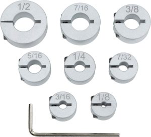 Aluminum Stop Collar Set – Drill Bit Depth Stop – Superior Split Ring Design – 8 Piece Set (1/2", 7/16", 3/8", 5/16", ¼", 7/32", 3/16", 1/8") – Drill Bit Holder | Vises Vises Vises