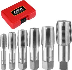 Anexer 6 Pcs Npt Pipe Tap Set, 1", 3/4", 1/2", 3/8", 1/4", 1/8" Npt Tap Set, Carbon Steel Hand Threading Plumbing Tap Set For Accurate Threads, Assorted Plumbers Mechanics Diy Thread Cutting Tools | Threading Taps Threading Taps Threading Taps