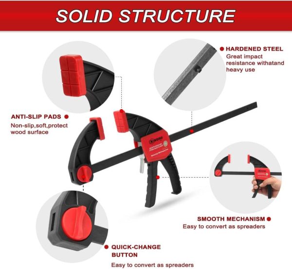 Bar Clamps For Woodworking 6 Inch (2) 12 Inch (2) Wood Clamps Set, Trigger Clamps With 150 Lbs, One-Handed Clamp/Spreader For Stable And Reliable Fixing Solutions | Clamps Clamps Clamps