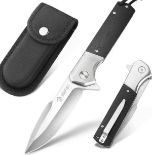 Beast Pocket Knife For Men, 4 Inch D2 Steel Blade Folding Knife With Clip, G10 Handle, Safety Liner Lock, Heavy Duty Tactical Knife For Hiking Camping Gifts For Men Women | Knife Sheaths Knife Sheaths Knife Sheaths