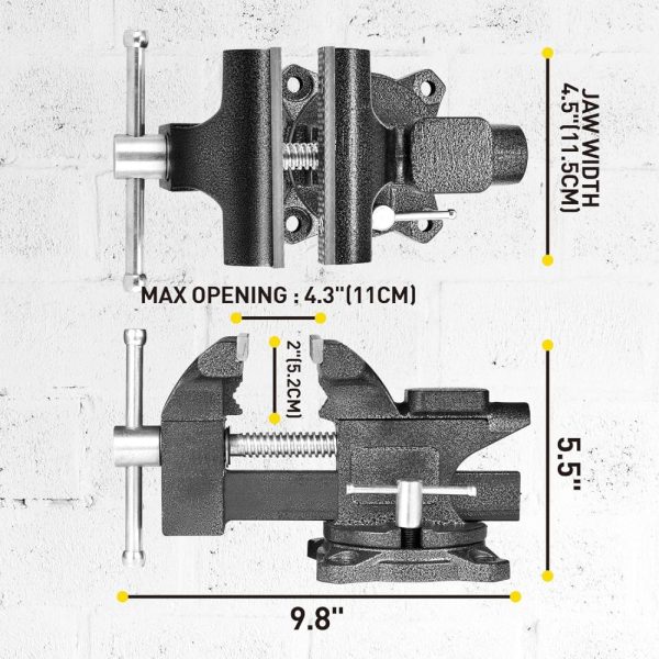 Bench Vise 4-1/2", Vice For Workbench With Heavy Duty Forged Steel Construction, Built-In Pipe Jaw, Swivel Base Table Vise For Woodworking, Home Workshop Use And Diy Jobs | Vises Vises Vises