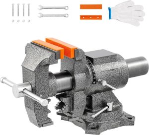 Bench Vise, 5-Inch Jaw Width 5-Inch Jaw Opening, 360° Swivel Base, Multipurpose Heavy Duty Workbench Vise With Anvil &1 Pair Vise Jaw Pad, Table Vise Clamp Force 5500Lbs | Vises Vises Vises