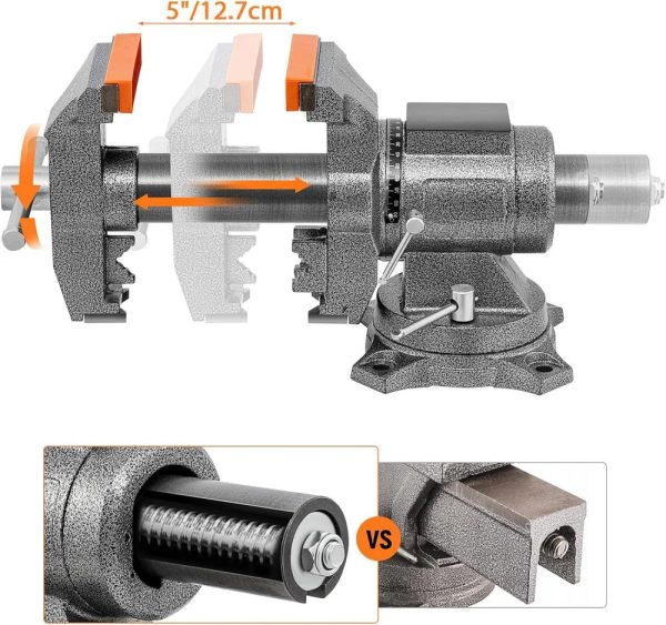 Bench Vise, 5-Inch Jaw Width 5-Inch Jaw Opening, 360° Swivel Base, Multipurpose Heavy Duty Workbench Vise With Anvil &1 Pair Vise Jaw Pad, Table Vise Clamp Force 5500Lbs | Vises Vises Vises