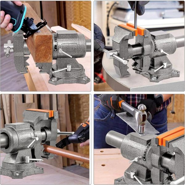 Bench Vise, 5-Inch Jaw Width 5-Inch Jaw Opening, 360° Swivel Base, Multipurpose Heavy Duty Workbench Vise With Anvil &1 Pair Vise Jaw Pad, Table Vise Clamp Force 5500Lbs | Vises Vises Vises