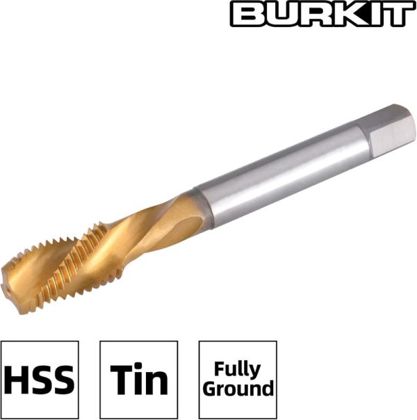 Burkit M12 X 1.25 Spiral Flute Tap, Hss Titanium Coated Spiral Flute Plug Threading Tap M12 X 1.25 | Threading Taps Threading Taps Threading Taps