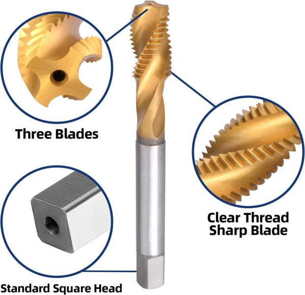 Burkit M12 X 1.25 Spiral Flute Tap, Hss Titanium Coated Spiral Flute Plug Threading Tap M12 X 1.25 | Threading Taps Threading Taps Threading Taps