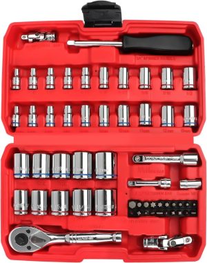 Drive Socket Set 1/4” & 3/8”, 57Pcs Socket Wrench Set Sae (5/32"- 3/4") And Metric (4Mm-19Mm), Cr-V Small Ratchet Set With Dual Head Wrench Handle, Extension Bar For Homerepair | Socket & Socket Wrench Sets Socket & Socket Wrench Sets Socket & Socket Wrench Sets