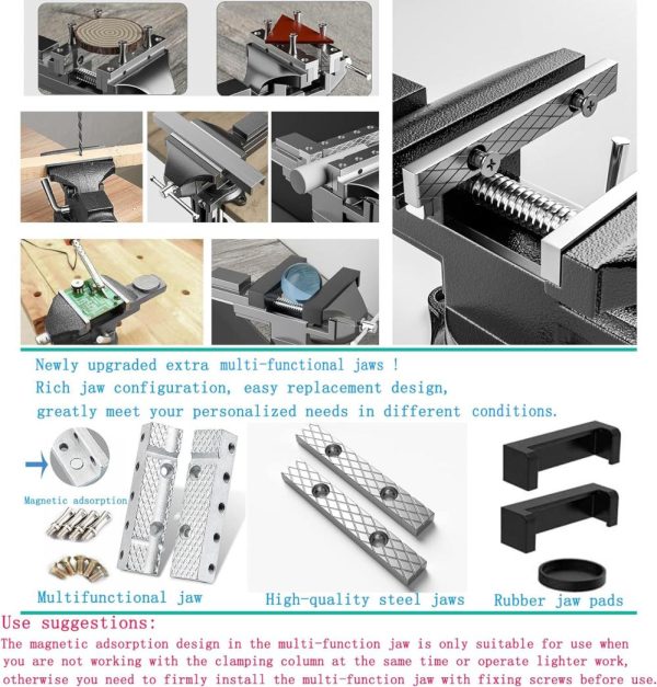 Dual-Purpose Combined Bench Vise Or Table Vise, Multifunctional Jaw, Universal Rotate 360° Work Clamp-On Visewith Quick Adjustment, 3.3" Black | Vises Vises Vises