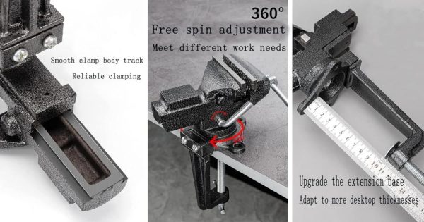 Dual-Purpose Combined Bench Vise Or Table Vise, Multifunctional Jaw, Universal Rotate 360° Work Clamp-On Visewith Quick Adjustment, 3.3" Black | Vises Vises Vises