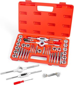 Efficere 40-Piece Premium Tap And Die Set, Sae Unified Screw Thread, Size #4 To 1/2" | Include Unc Coarse, Unf Fine And Npt Threads | Essential Threading Tool Kit With Complete Handles And Accessories | Tap & Die Sets Tap & Die Sets Tap & Die Sets