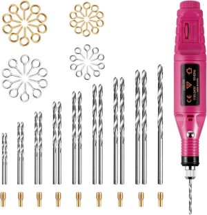 Electric Corded Hand Drill Kit, Electrical Pin Vise Set With 17Pcs Drill Bits 10Pcs Collet And 200Pcs Screw Eye Pin For Wood Resin Plastic Polymer Clay Keychain Pendant Earring Jewelry Making | Vises Vises Vises