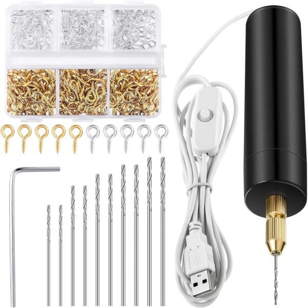 Electric Resin Drill Set, Including 300 Gold Silver Eye Screws, 10 Twist Drill Bits Tools, Electric Mini Drill With Wrench Hex Pin Vise For Resin Casting Molds Diy Keychains Crafts Making | Vises Vises Vises