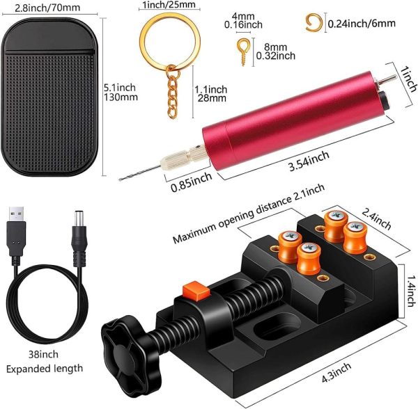Electric Resin Drill Set,Pin Vise For Resin Molds Jewelry Casting, Anti-Skid Drill Press Vise, 210 Pcs Keychain Making Supplies, Precision Hand Drill Kit For Diy Resin Keychains Jewelry Making | Vises Vises Vises