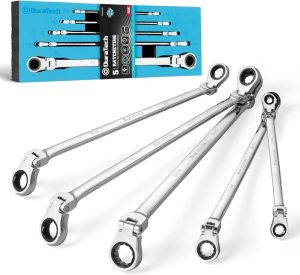 Extra Long Flex-Head Ratcheting Wrench Set, Double Box End Wrench Set, 5-Piece, Sae, 5/16" To 13/16", Cr-V Steel, With Eva Foam Tool Organizer | Box Wrenches Box Wrenches Box Wrenches