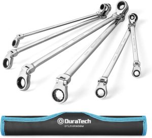 Extra Long Flex-Head Ratcheting Wrench Set, Double Box End Wrench Set, 6-Piece, Metric 8-19Mm, Cr-V Steel, With Pouch | Box Wrenches Box Wrenches Box Wrenches