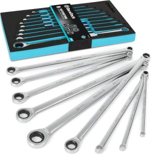 Extra Long Ratcheting Wrench Set, Double Box End Wrench Set, Metric, 9-Piece, 8,10,12,13,14,16,17,19,22Mm, Cr-V Steel, With Eva Foam Tool Organizer | Box Wrenches Box Wrenches Box Wrenches