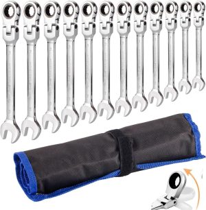 Flexible Ratchet Wrench Set 12Pcs 8-19Mm Spanner Gear Ring Ratcheting Combination Flexi Wrench Kit Metric Flex Head | Box Wrenches Box Wrenches Box Wrenches