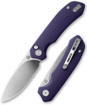 G032 Button Lock Pocket Knife, 3.3" 14C28N Blade, Folding Knife With Thumb Stud Opener For Edc 4.5Oz (G10 Purple+Sanding) | Knives Knives Knives