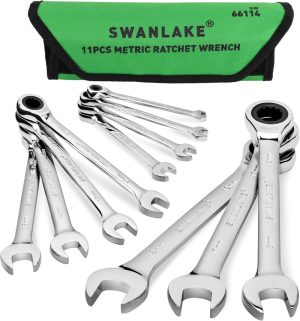 Garden Tools Ratcheting Wrench Set, 11-Piece Metric Combination Wrench Set With Pouch Cr-V Steel (11Pcs Metric) | Open-End Wrenches Combination Wrenches Combination Wrenches