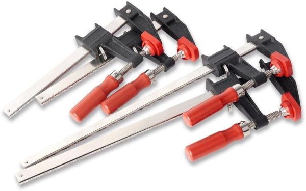 Gscc4Pk-C Clamp Set For Woodworking, F-Style With Wood Handle, Replaceable Pads, 2 X 6 In And 2 X 12 In, 600 Lb, Red/Black/Silver | Clamps Clamps Clamps