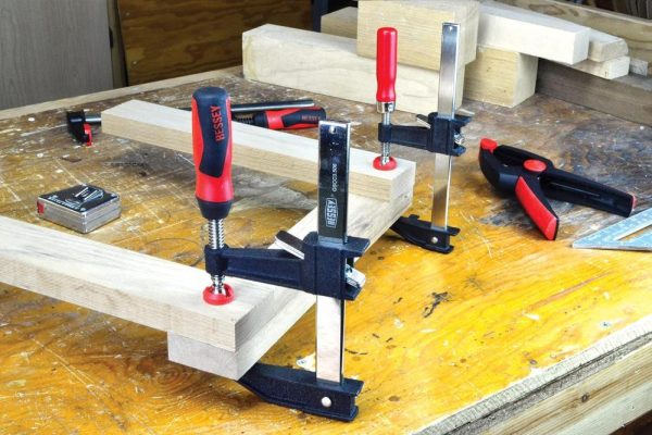 Gscc4Pk-C Clamp Set For Woodworking, F-Style With Wood Handle, Replaceable Pads, 2 X 6 In And 2 X 12 In, 600 Lb, Red/Black/Silver | Clamps Clamps Clamps