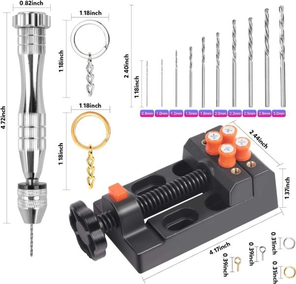 Hand Drill, Pin Vise Hand Drill For Jewelry Making, Mini Drill With Small Drill Bits, Drill Press Vise, 210Pcs Keychain Making Supplies, Resin Tools For Jewelry Keychains Miniature Crafts | Vises Vises Vises