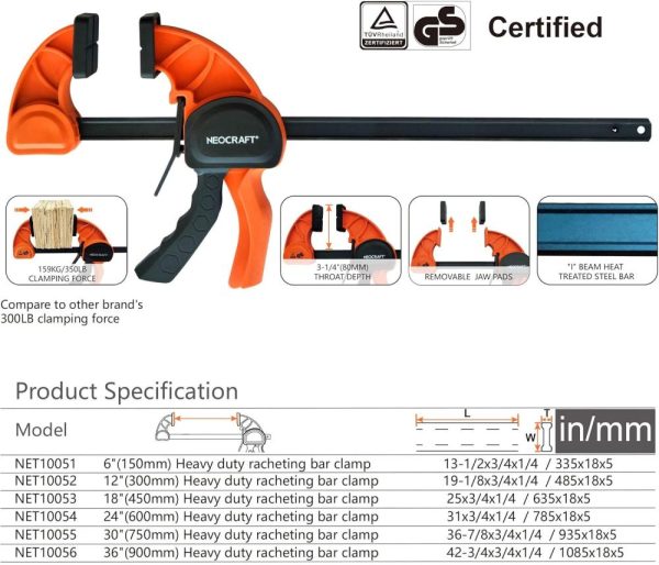 Heavy Duty Bar Clamp For Woodworking (36 Inches) – Wood Clamps Quick Grip Adjustable Clamp For Carpentry – Ratchet Bar Clamp For Home Improvemen | Clamps Clamps Clamps