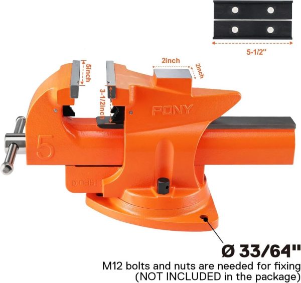 Heavy Duty Bench Vise, 5-Inch Jaw Width 7-Inch Jaw Opening, 360-Degree Swivel Base With Anvil, Utility Combination Pipe Home Vise For Woodworking, One-Pair Vise Jaw Pad Included | Vises Vises Vises