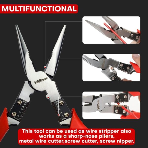 Hx-1-003 Needle Nose Pliers With Wire Stripper/Crimper/Cutter Function Multitool, Big Heavy Duty Side Cutting Long Nose Plier, 9 Inch | Needle-Nose Pliers Needle-Nose Pliers Needle-Nose Pliers