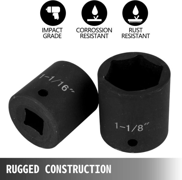 Impact Drive Socket Set 1/2 Inches 19 Piece Impact Sockets Sae, Standard Socket Assortment, (3/8 Inches To 1-1/2 Inches) 6-Point Hex Sockets | Socket Sets Socket Sets Socket Sets