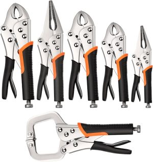 Locking Pliers Set,6-Pack Vice Grips Pliers Set,5"/7"/10"Curved Jaw Locking Pliers,6-1/2"& 9-1/2" Needle Nose Vise Grips Pliers And 6" Grip C-Clamp For Welding,Metal Bending,Woodworking | Vise Grips & Locking Pliers Pliers Vise Grips & Locking Pliers