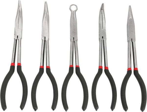 Long Needle Nose Pliers Set 11-Inch Pliers 5-Piece Set Nipper Bent Nose, Duckbill Pliers,End Cutting, Diagonal, Plug Cable Puller Reach Flat,45,90 Degree Angle, Straight,Curved Pliers | Needle-Nose Pliers Needle-Nose Pliers Needle-Nose Pliers