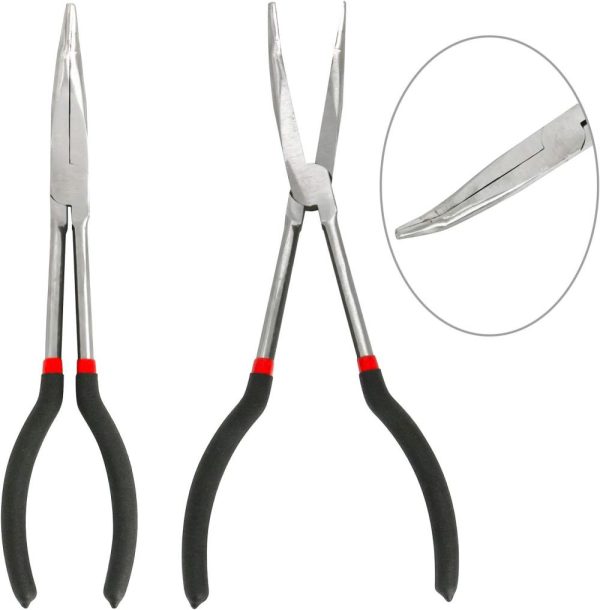 Long Needle Nose Pliers Set 11-Inch Pliers 5-Piece Set Nipper Bent Nose, Duckbill Pliers,End Cutting, Diagonal, Plug Cable Puller Reach Flat,45,90 Degree Angle, Straight,Curved Pliers | Needle-Nose Pliers Needle-Nose Pliers Needle-Nose Pliers