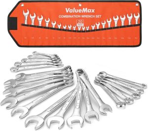 Mechanics Wrench Set Metric And Standard, 20Pcs Complete Combination Wrenches Roll Set. Sae 1/4" To 3/4", Metric 6Mm To 18Mm, Full Wrench Set With Roll Up Pouch | Combination Wrenches Combination Wrenches Combination Wrenches