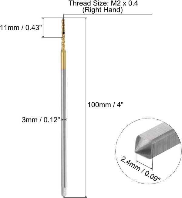 Metric Spiral Flute Taps, M2 X 0.4 H2 Thread 100Mm Extra Long Screw Threading Tap, Titanium Coated Machine Tapping Tools For Machinist Repair | Threading Taps Threading Taps Threading Taps