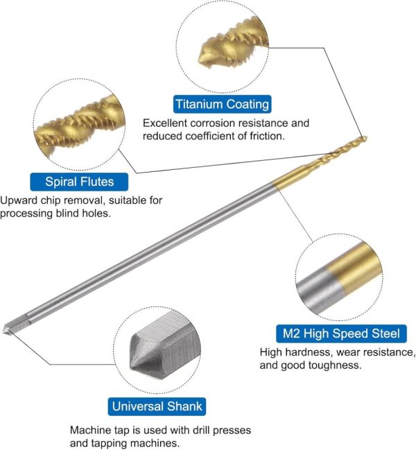 Metric Spiral Flute Taps, M2 X 0.4 H2 Thread 100Mm Extra Long Screw Threading Tap, Titanium Coated Machine Tapping Tools For Machinist Repair | Threading Taps Threading Taps Threading Taps