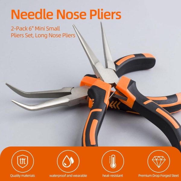 Needle Nose Pliers,2-Pack 6" Mini Small Pliers Set, Long Nose Pliers,Bent Nose Pliers For Jewelry Making,Wire Wrapping,Crafting With Soft Grip | Needle-Nose Pliers Needle-Nose Pliers Needle-Nose Pliers